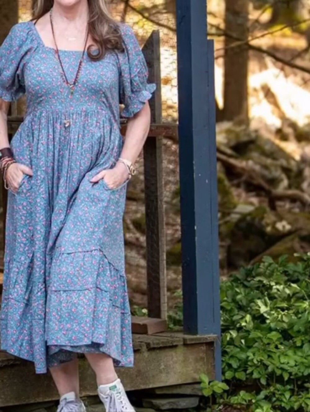 April Cornell Modern Prairie Rosebud Floral Dress Blue L - Picture 11 of 12